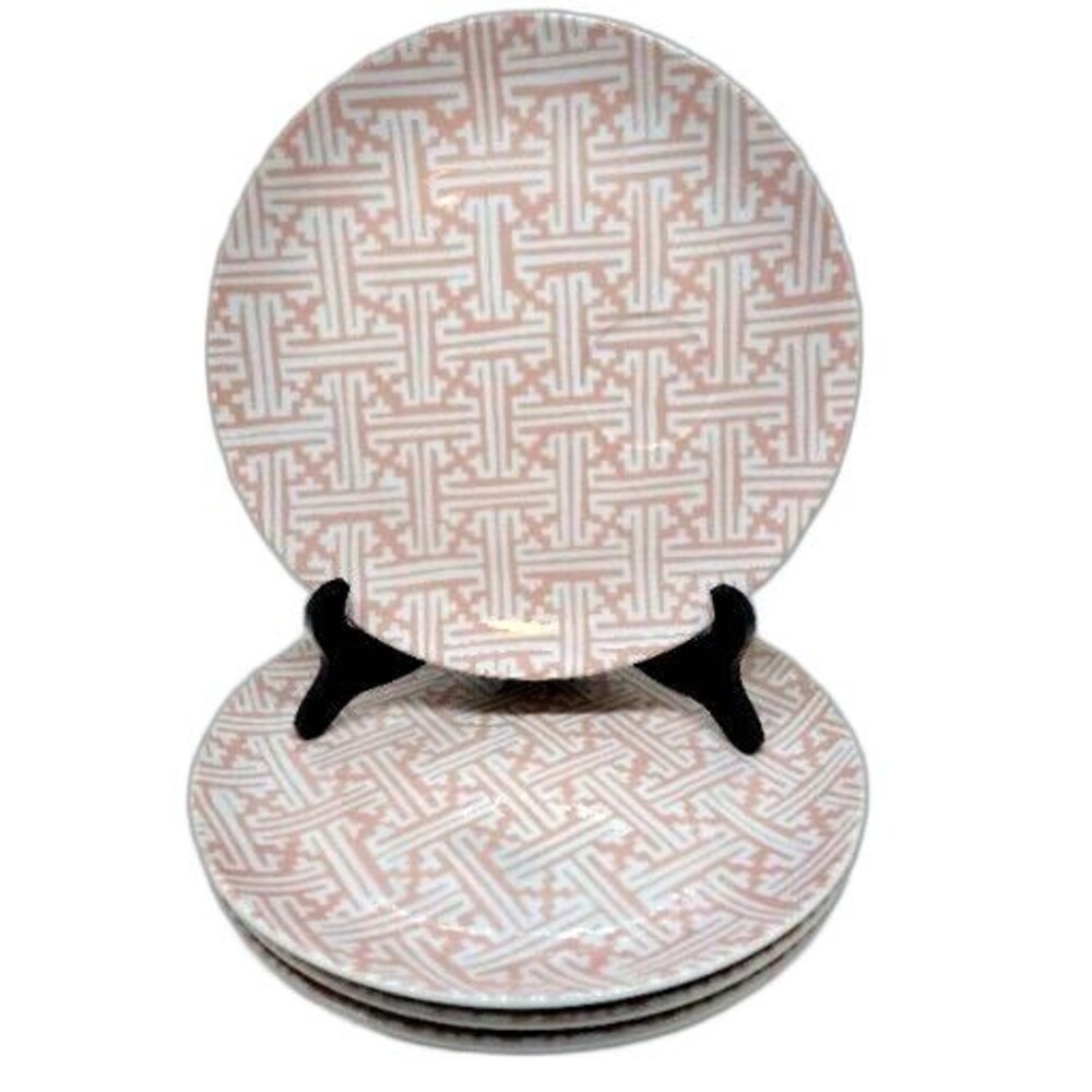 Fitz & Floyd Oriental Geometric Peach Snack Plates